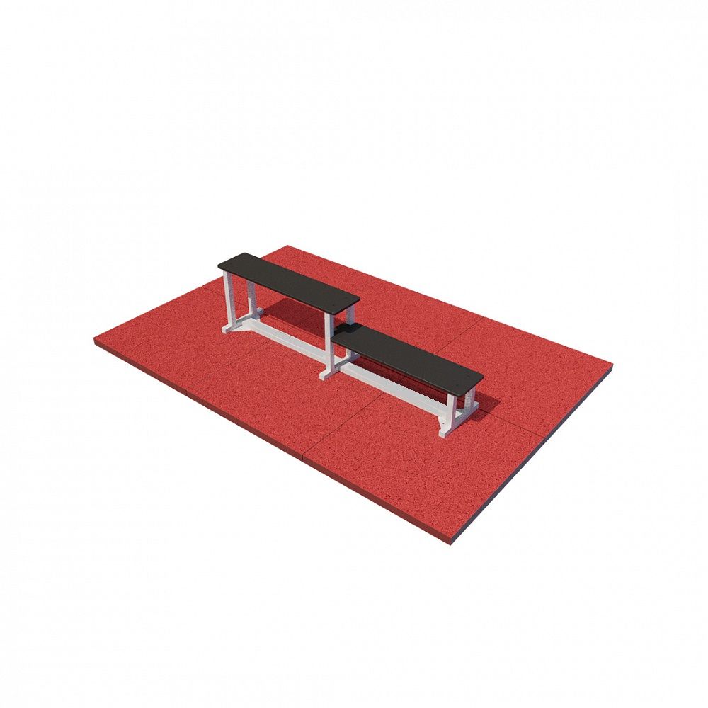 Фото Горизонтальная гимнастическая скамья двойная разноуровневая, для выполнения испытаний «Сгибание и разгибание рук в упоре о гимнастическую скамью» и «Сгибание и разгибание рук в упоре о сиденье стула» S61 фотография Горизонтальная гимнастическая скамья дв