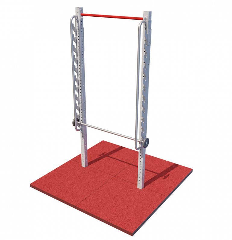 Фото Турник-перекладина с регулируемой высотой от 90 см до 260 см для выполнения испытаний «Подтягивание из виса на высокой перекладине» и «Подтягивание из виса лежа на низкой перекладине» с упором для ног для тестирования инвалидов и лиц с ОВЗ