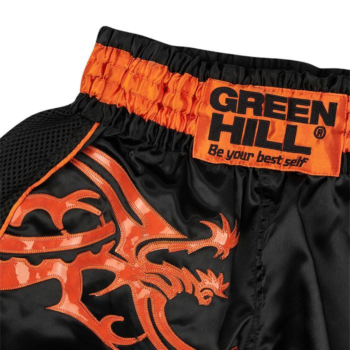 Фотографии Шорты для тайского бокса Green Hill Garuda TBSG-6621, черно-оранжевые