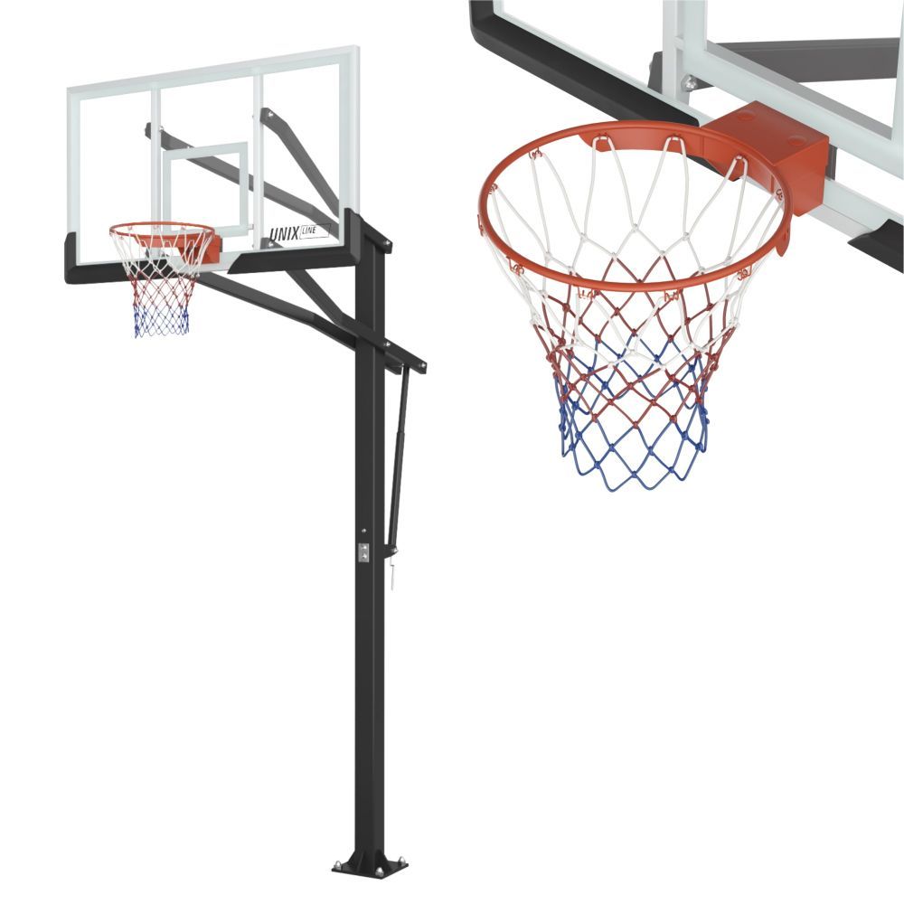 Фотографии Баскетбольная стойка стационарная UNIX Line B-Stand-TG PRO 72"x42" (180 х 105 см) R45 H230-305 см