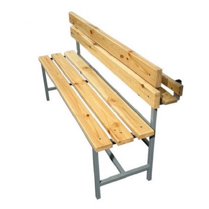 Фотографии Скамейка для раздевалок со спинкой и лотком, 150 см разборная Pioner A17191