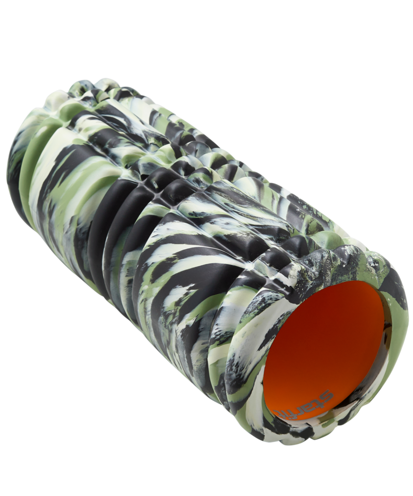 Фотографии Ролик массажный FA-508, EVA/PP, низкая жесткость, 33x14 cм, зеленый камуфляж/оранжевый