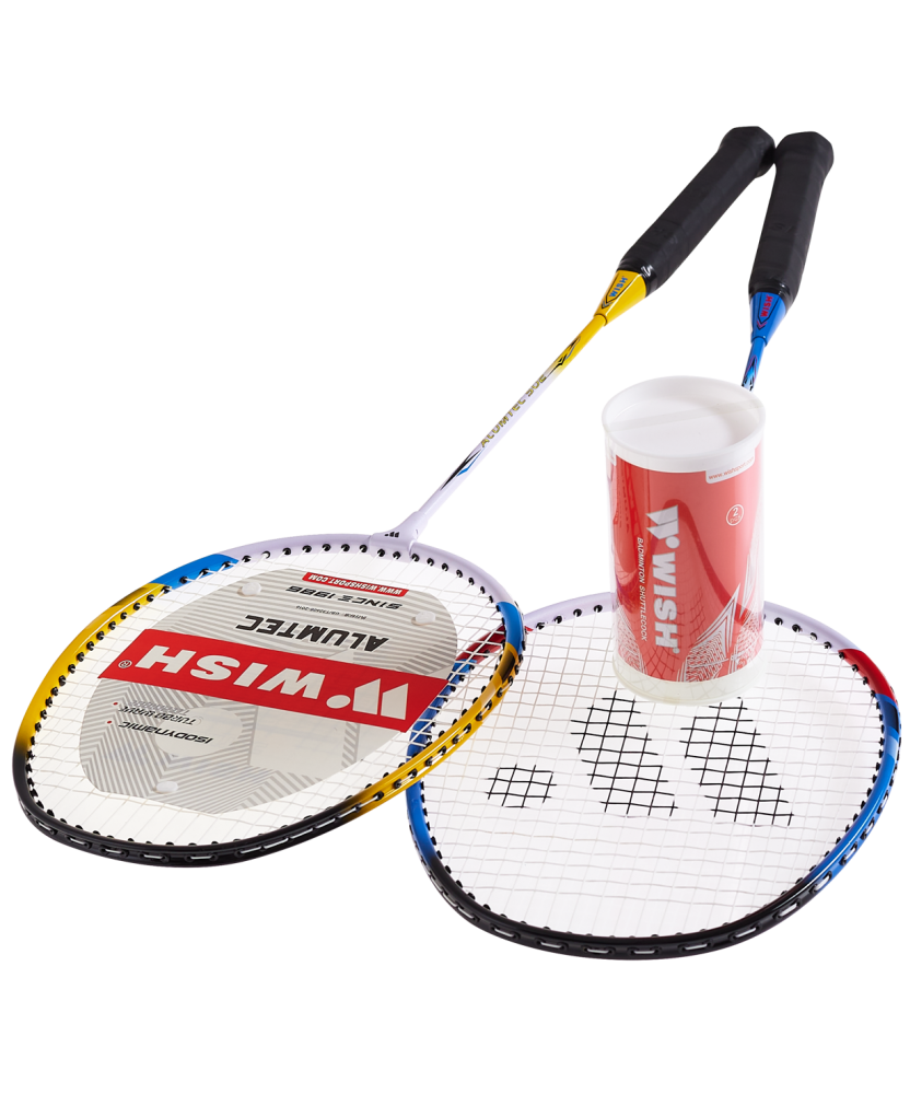 Фотографии Набор для бадминтона Alumtec 502, 2 ракетки, 2 волана, синий/желтый