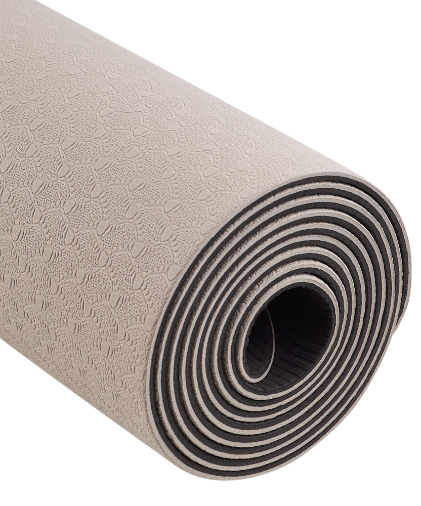 Фотографии Коврик для йоги и фитнеса FM-201, TPE, 183x61x0,4 см, черный/серый