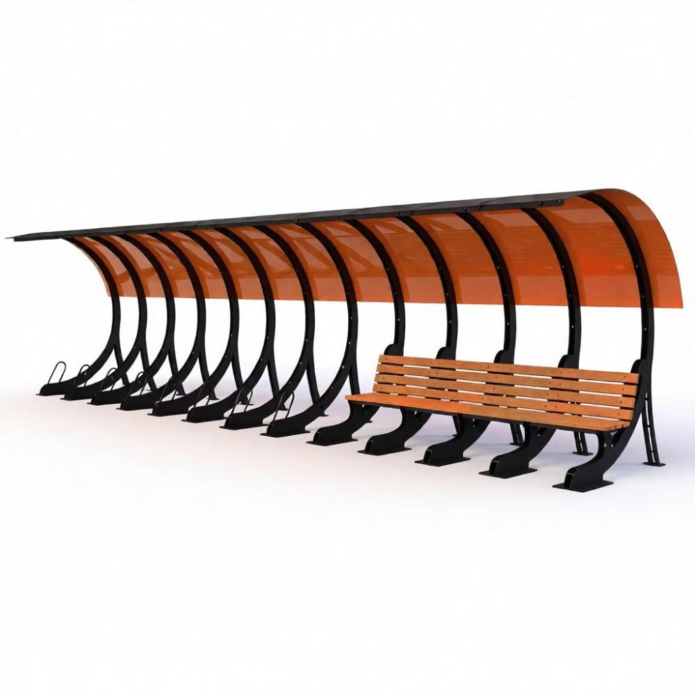 Фото Велопарковка 45 градусов с навесом и лавочкой