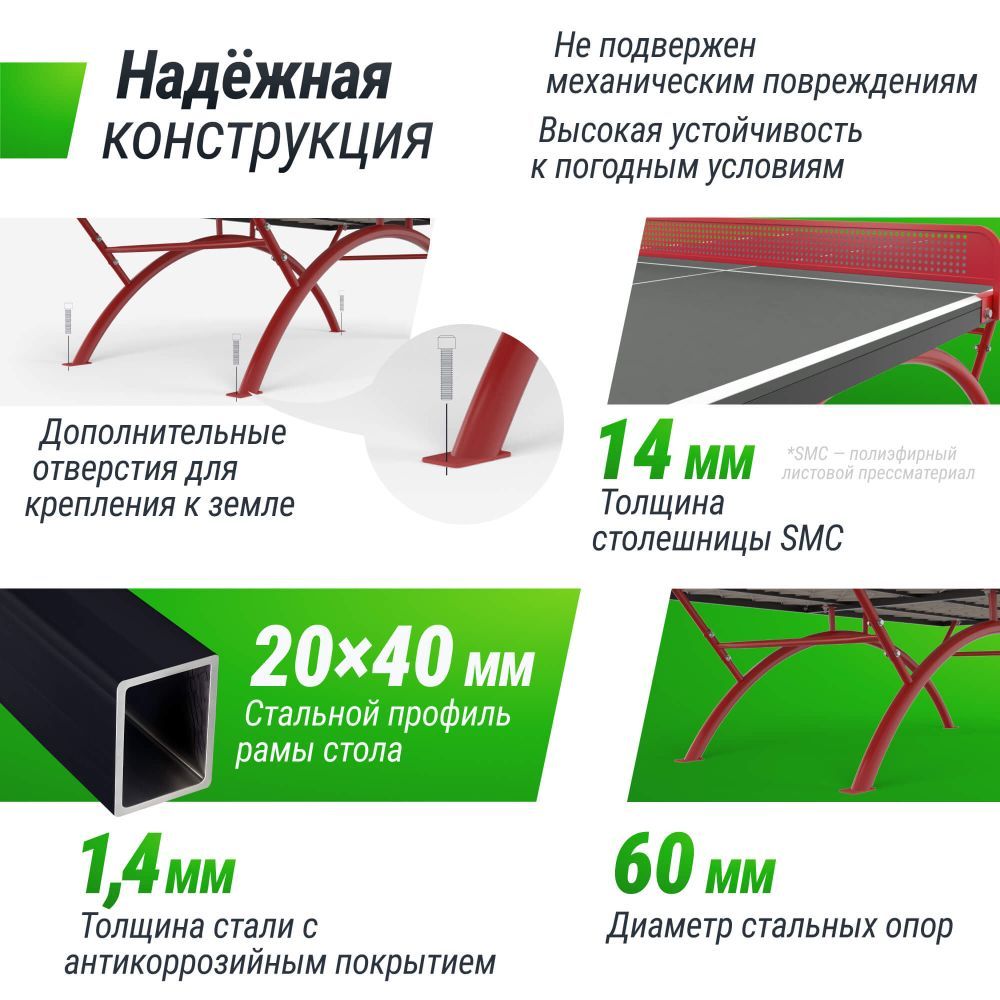 Фотографии Антивандальный теннисный стол UNIX Line 14 mm SMC (Grey/Red)