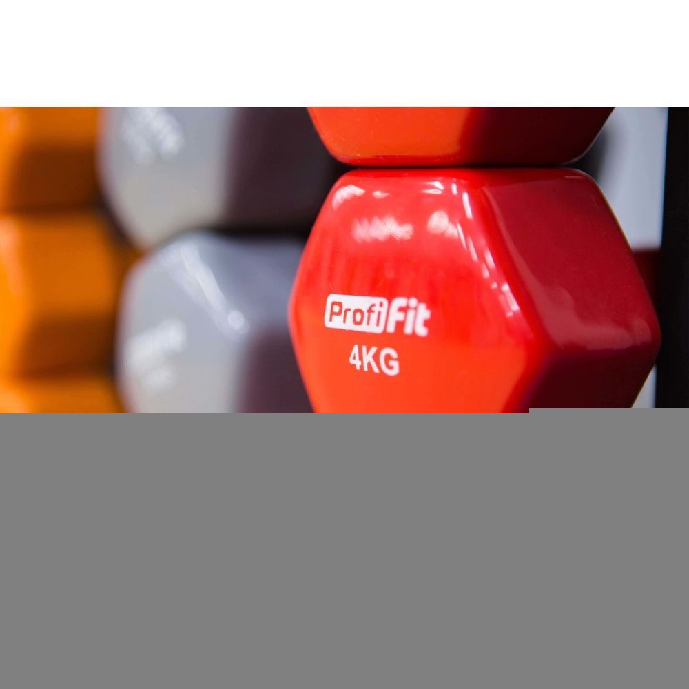 Гантель в виниловой оболочке, шестигранник PROFI-FIT 4 кг, красная