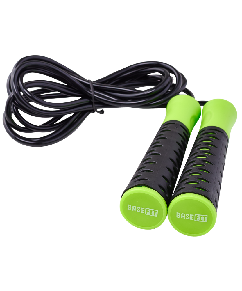 Фото Скакалка RP-103 PVC, с нескользящей ручкой, 3,05 м, черный/зеленый