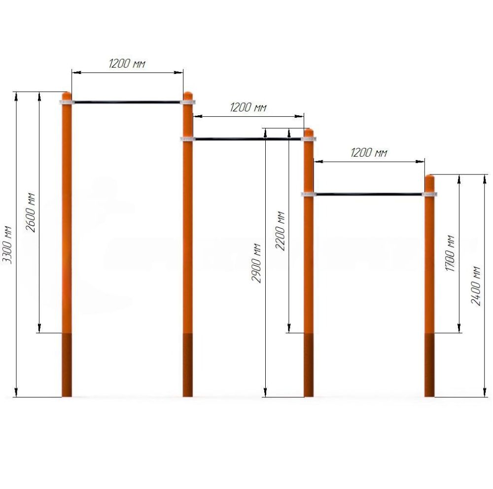 Фотографии Перекладины стационарные разноуровневые для выполнения испытания "Подтягивание из виса на высокой перекладине"