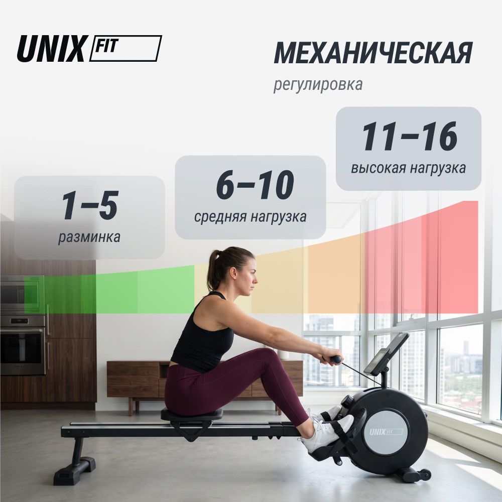 Гребной тренажер UNIX Fit механическая нагрузка / Techno Rower 360