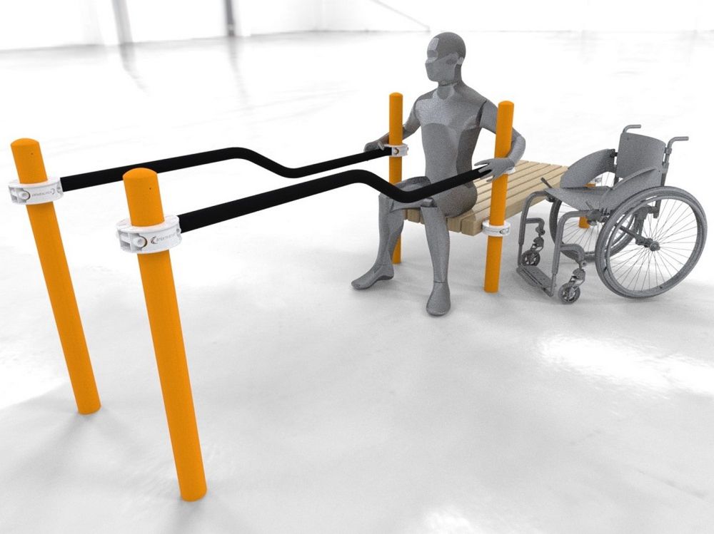 Фотографии Брусья параворкаут изогнутые в подъем со скамьей Pioner A11811