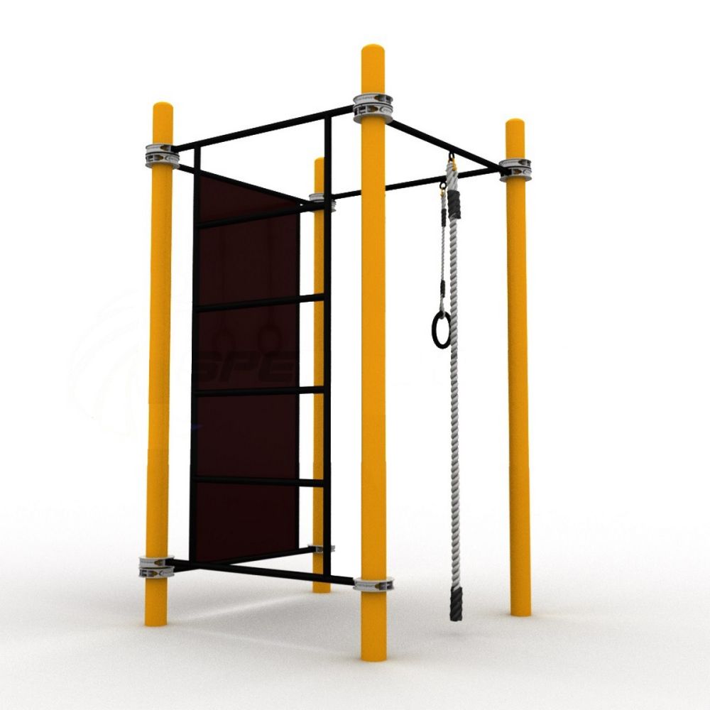 Фотографии Детский воркаут комплекс с канатом, кольцами, скалодромом и шведской стенкой Pioner A10983