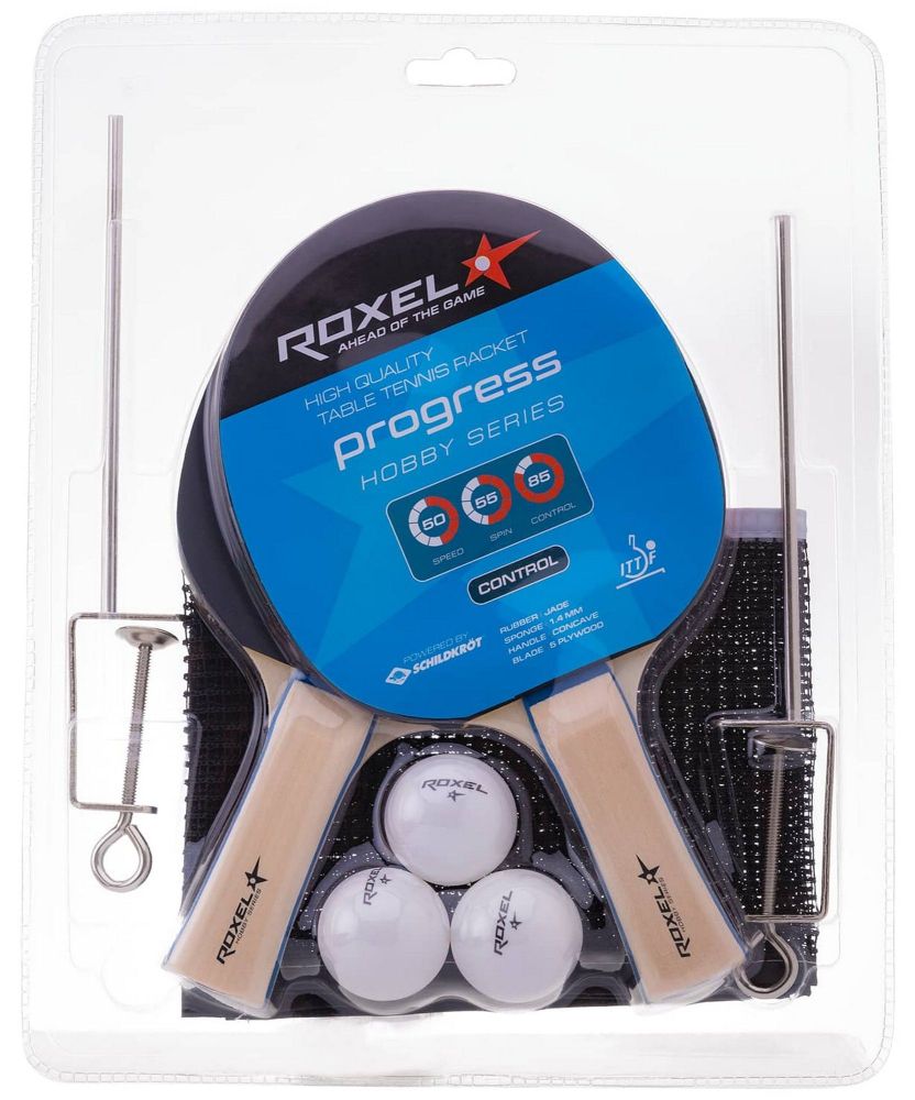 Фото Набор для настольного тенниса Roxel Hobby Progress, 2 ракетки, 3 мяча, сетка