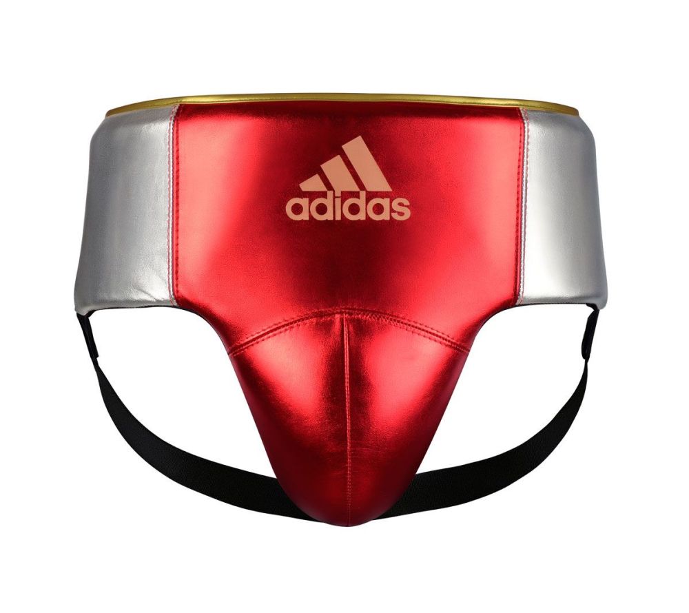 Фотографии Защита паха мужская Adidas AdiStar Pro Мetallic Groin Guard красно-серебристо-золотая