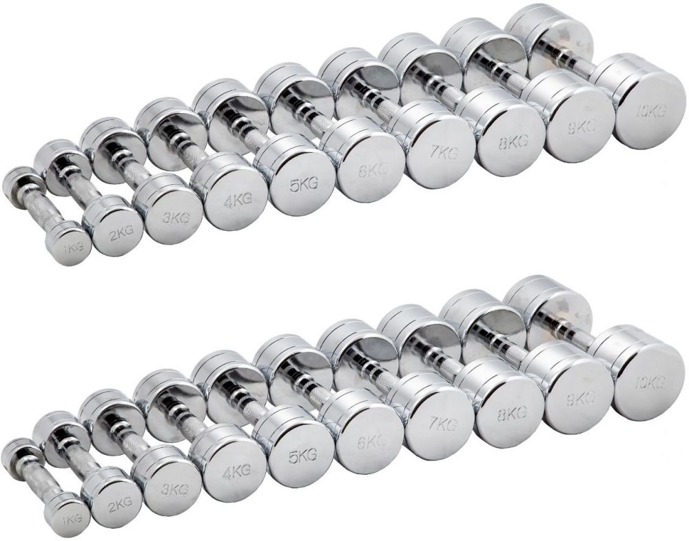 Фото Гантельный ряд хромированный (шаг 1 кг, 10 пар) PROFI-FIT 1-10 кг