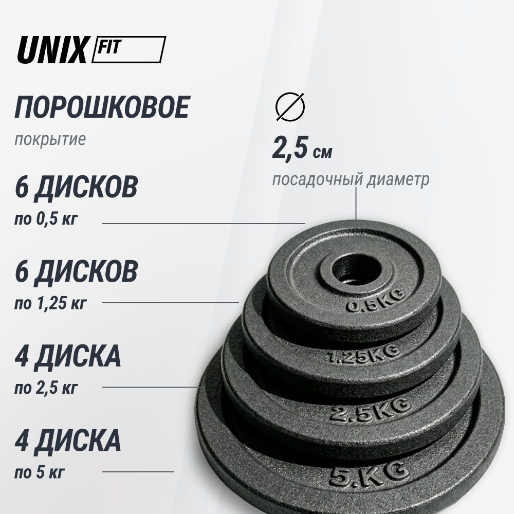 Набор гантелей и штанга UNIX Fit в кейсе 50 кг