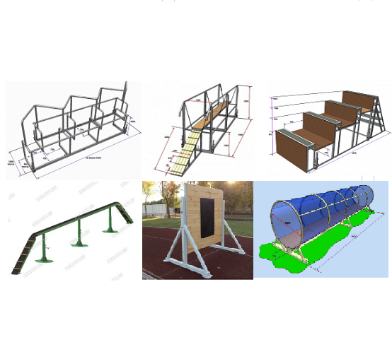 Фото Комплект для ППС (лестница разрушенная спортивная, лабиринт, тоннель, бум спортивный и мост подвесной спортивный)