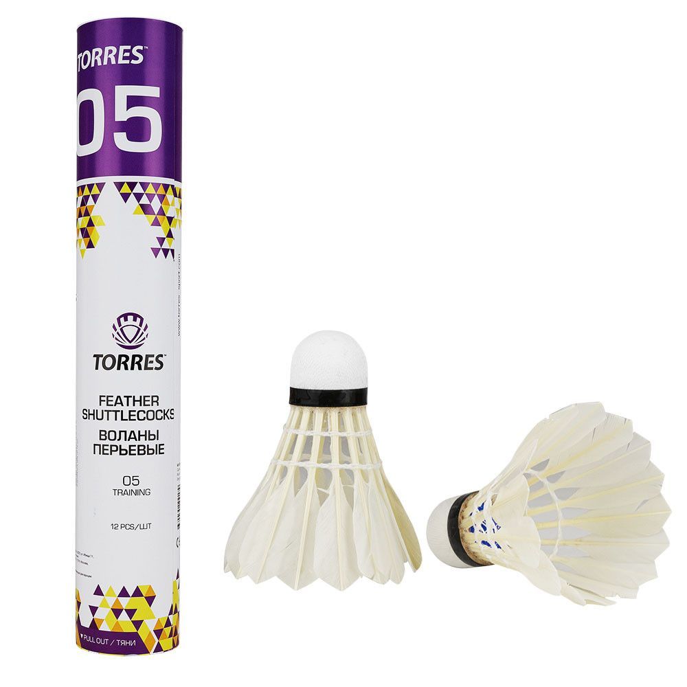 Фото Воланы для бадминтона TORRES 05 BD20130, перо/пробка, 12 шт