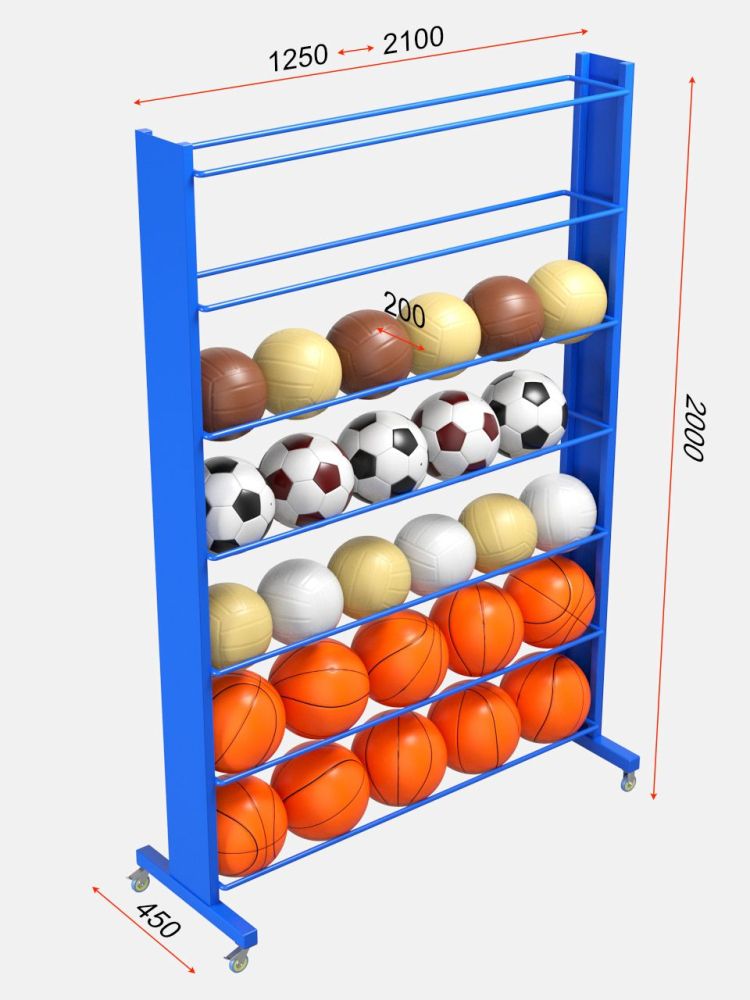 Фотографии Стеллаж для мячей усиленный односторонний 200х160х35- на 42шт. Pioner A13606