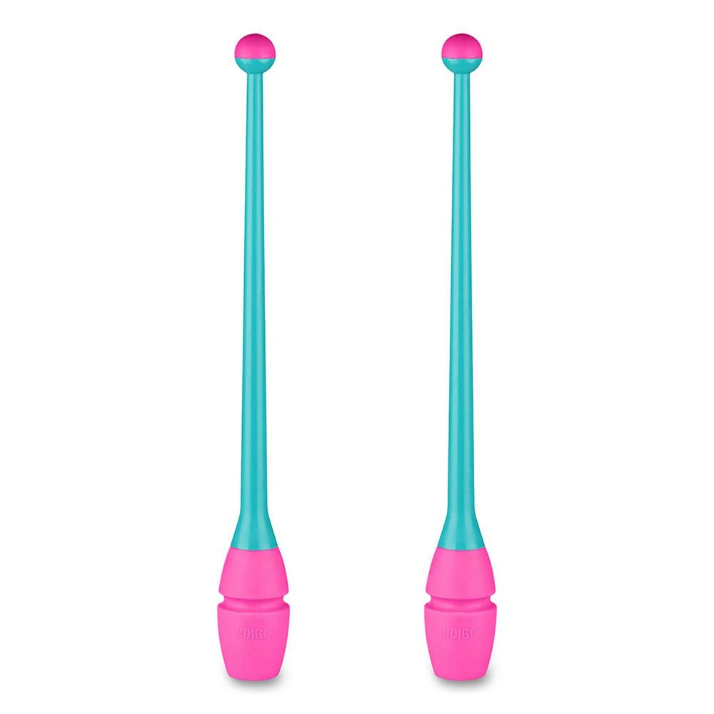 Фотографии Булавы для художественной гимнастики Indigo 41 см, пластик, каучук, 2шт IN019-BP бирюзовый-розовый