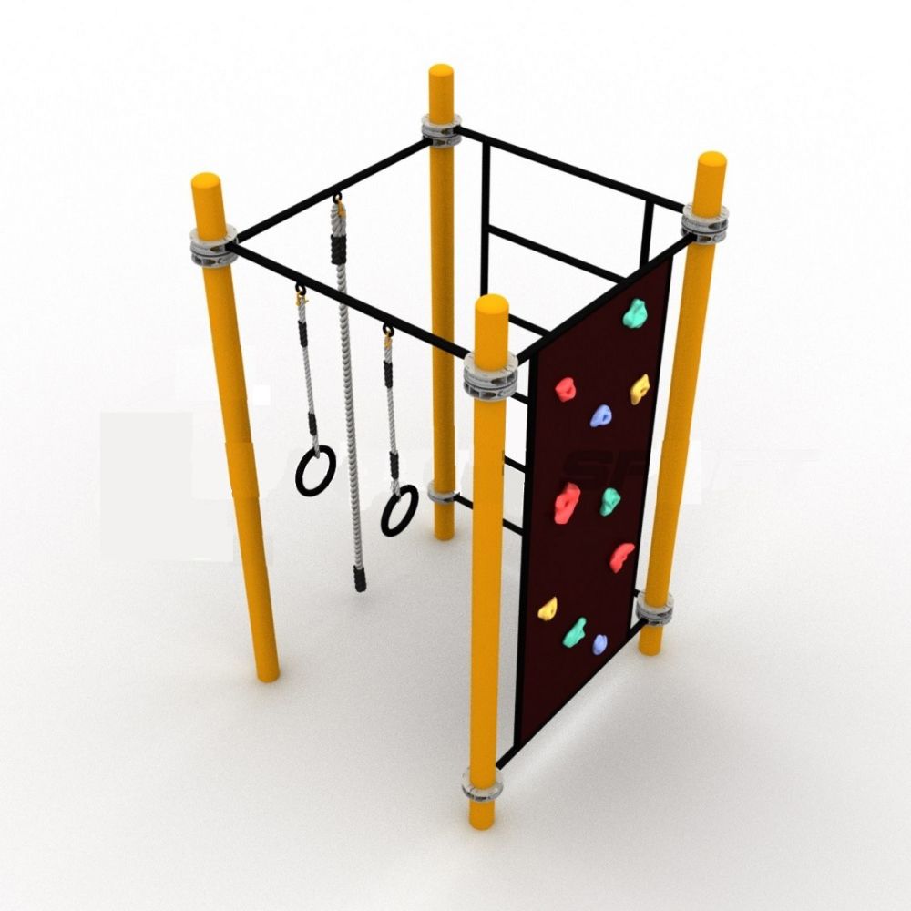 Фото Детский воркаут комплекс с канатом, кольцами, скалодромом и шведской стенкой Pioner A10983