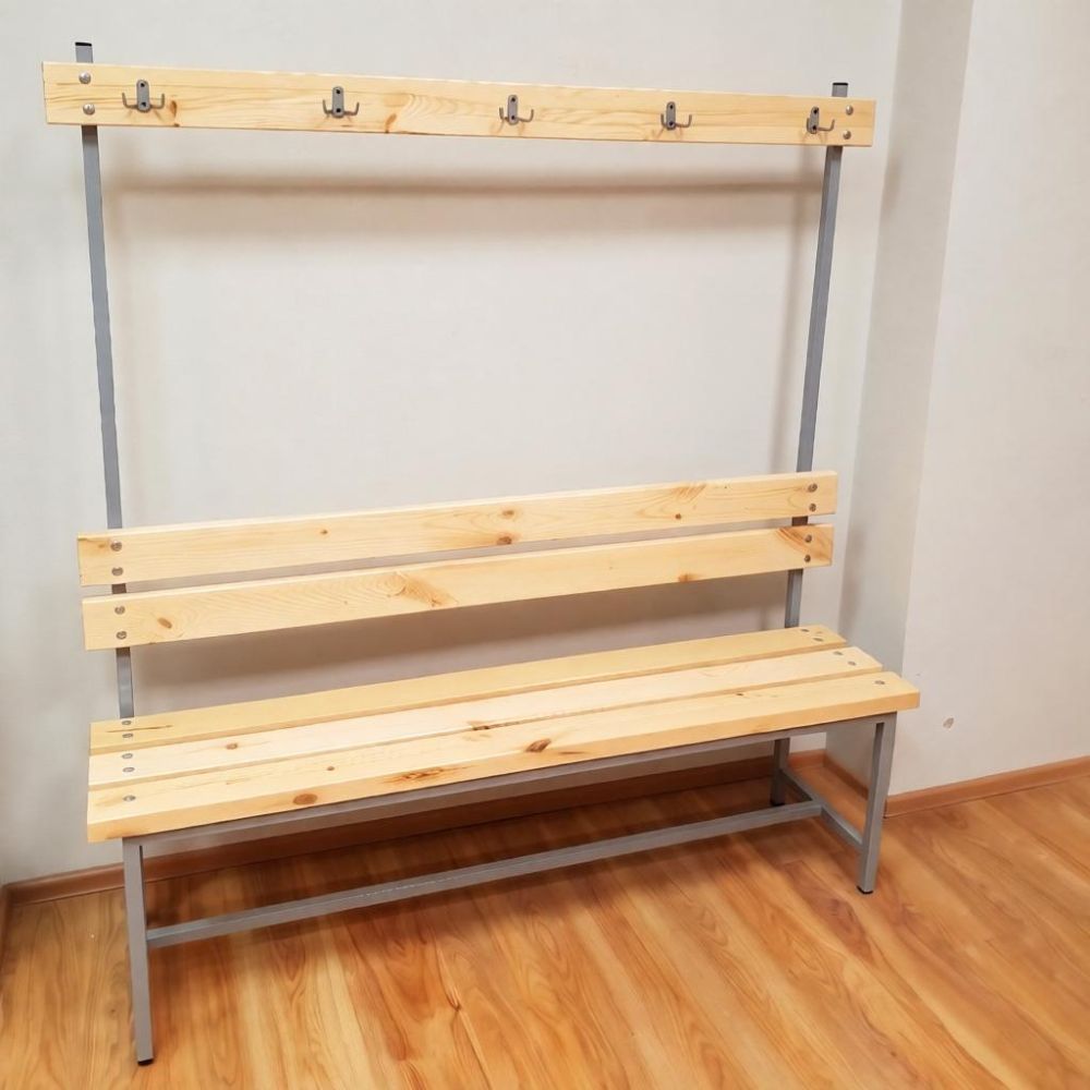 Фотографии Скамейка с вешалкой для раздевалок, 160 см цельная