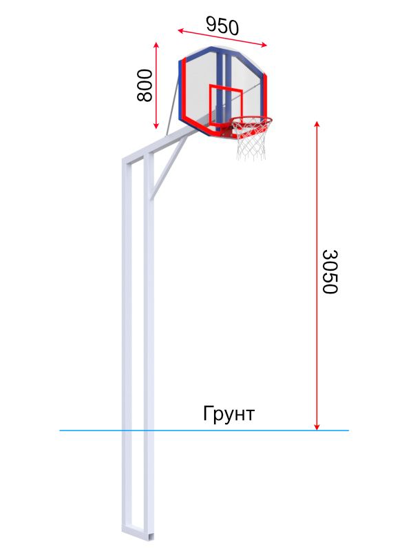 Фотографии Стойка двухопорная со стритбольным щитом из оргстекла и усиленным кольцом  Pioner A13397
