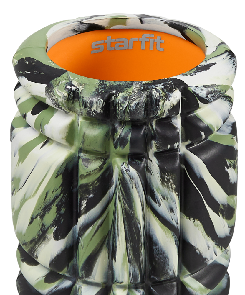 Фотографии Ролик массажный FA-508, EVA/PP, низкая жесткость, 33x14 cм, зеленый камуфляж/оранжевый