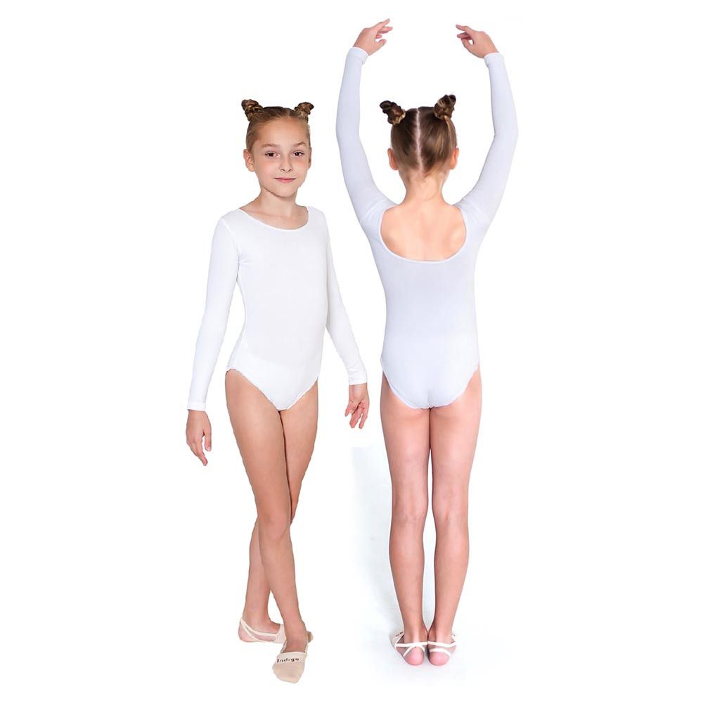 Купальник гимнастический с длинным рукавом Indigo SM-093-30, размер 30, белый