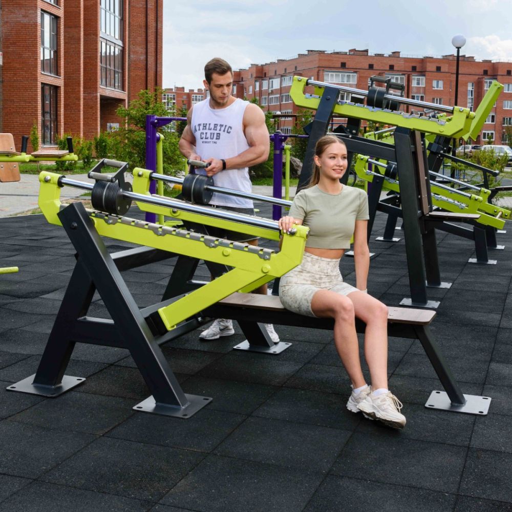 Фотографии Уличный тренажер Жим лежа с переменной нагрузкой