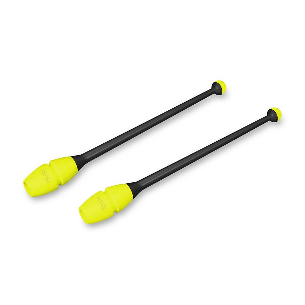 Фотографии Булавы для художественной гимнастики Indigo 41 см, пластик, каучук, 2шт IN018-BKL черный-лаймовый