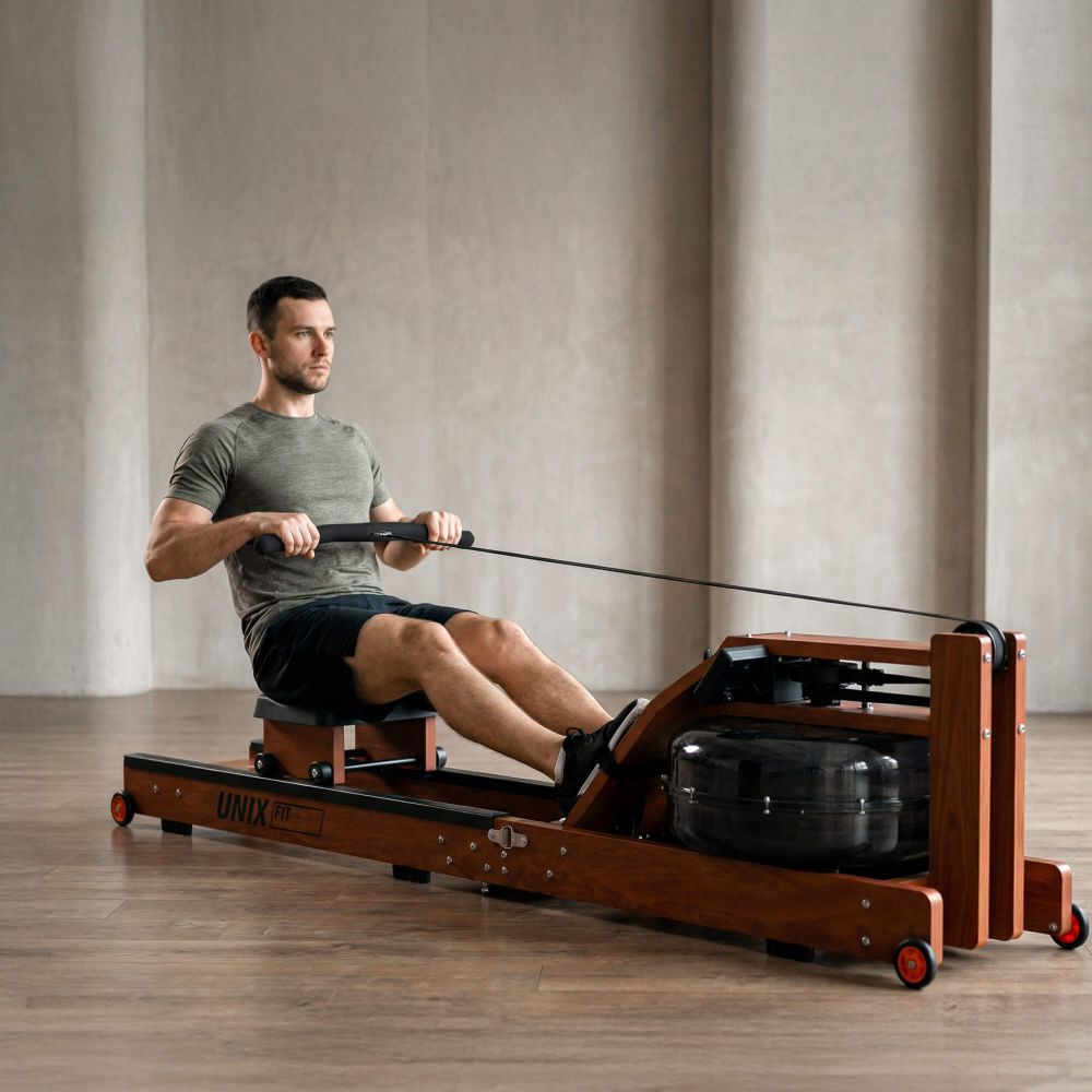Фото Гребной тренажер UNIX Fit тёмное дерево / Wood Rower Dark