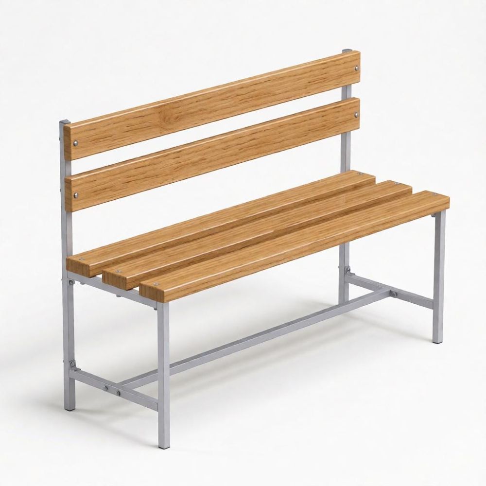 Фотографии Скамейка для раздевалок со спинкой, 250 см цельная Pioner A17184