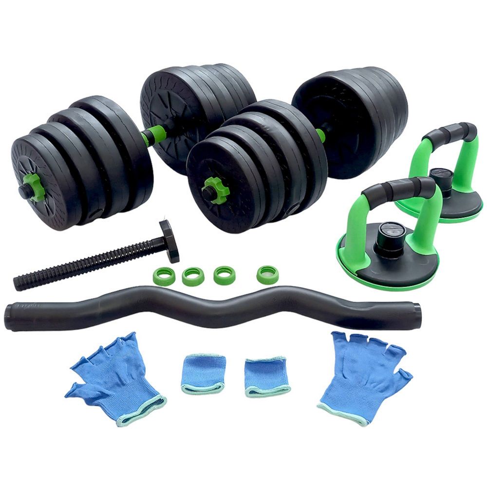 Фото Гантельный набор Sportex разборный гиря, мини штанга W-образная 2х10кг (пластик\цемент) 20кг E39049