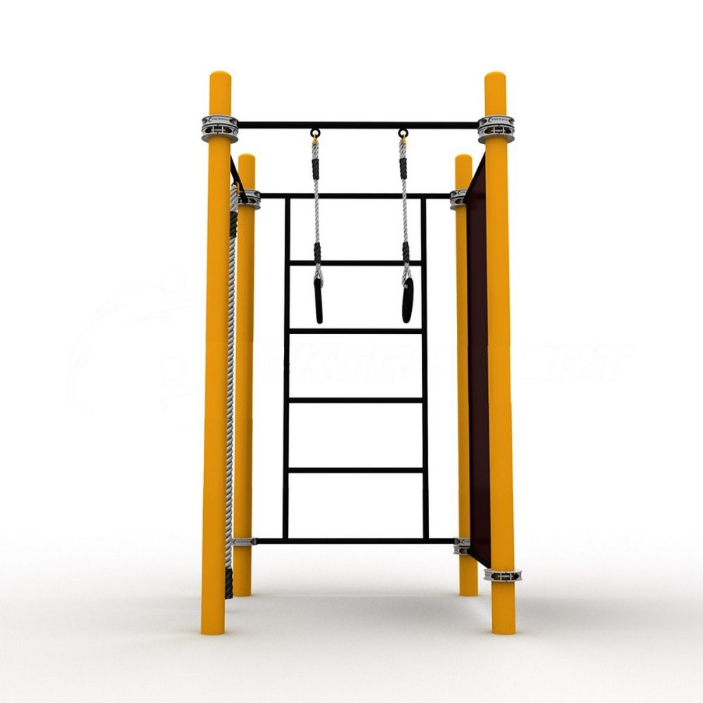 Фотографии Детский воркаут комплекс с канатом, кольцами, скалодромом и шведской стенкой Pioner A10983