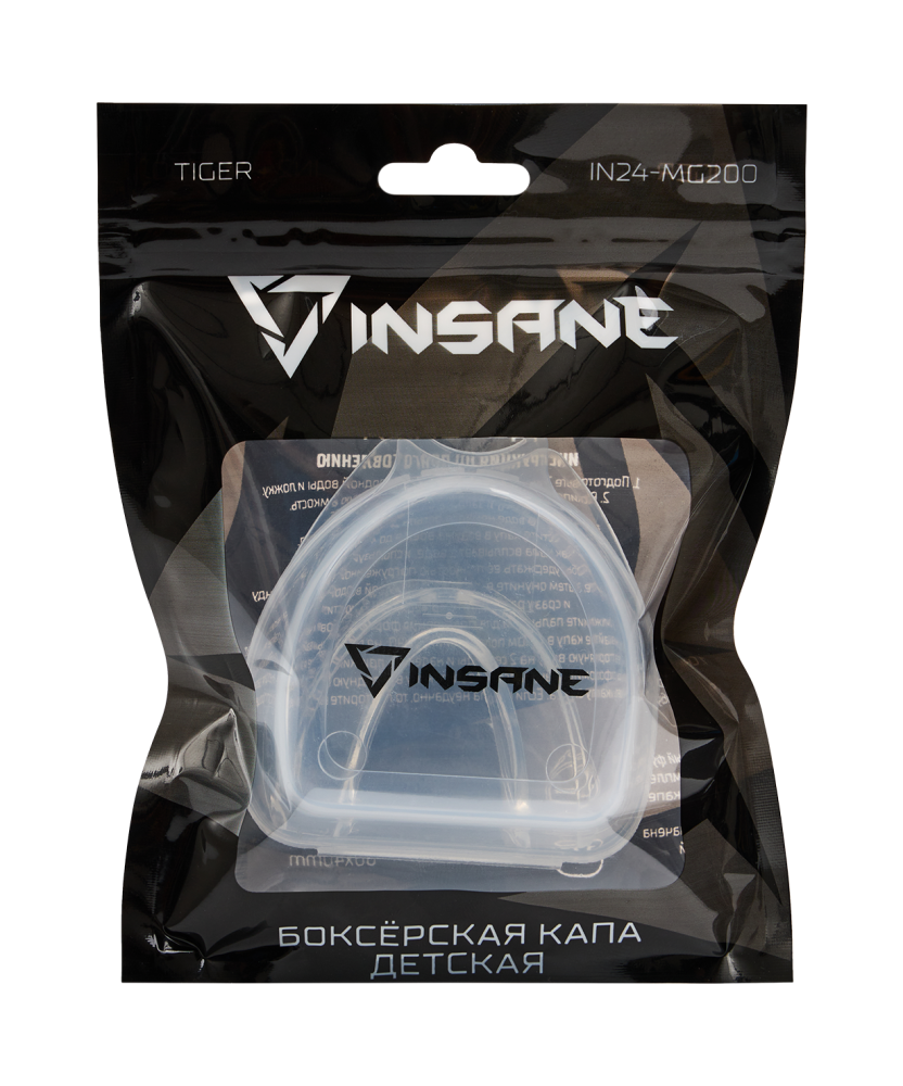 Капа 1-челюстная INSANE TIGER, ЭВА, прозрачный, с футляром, детский
