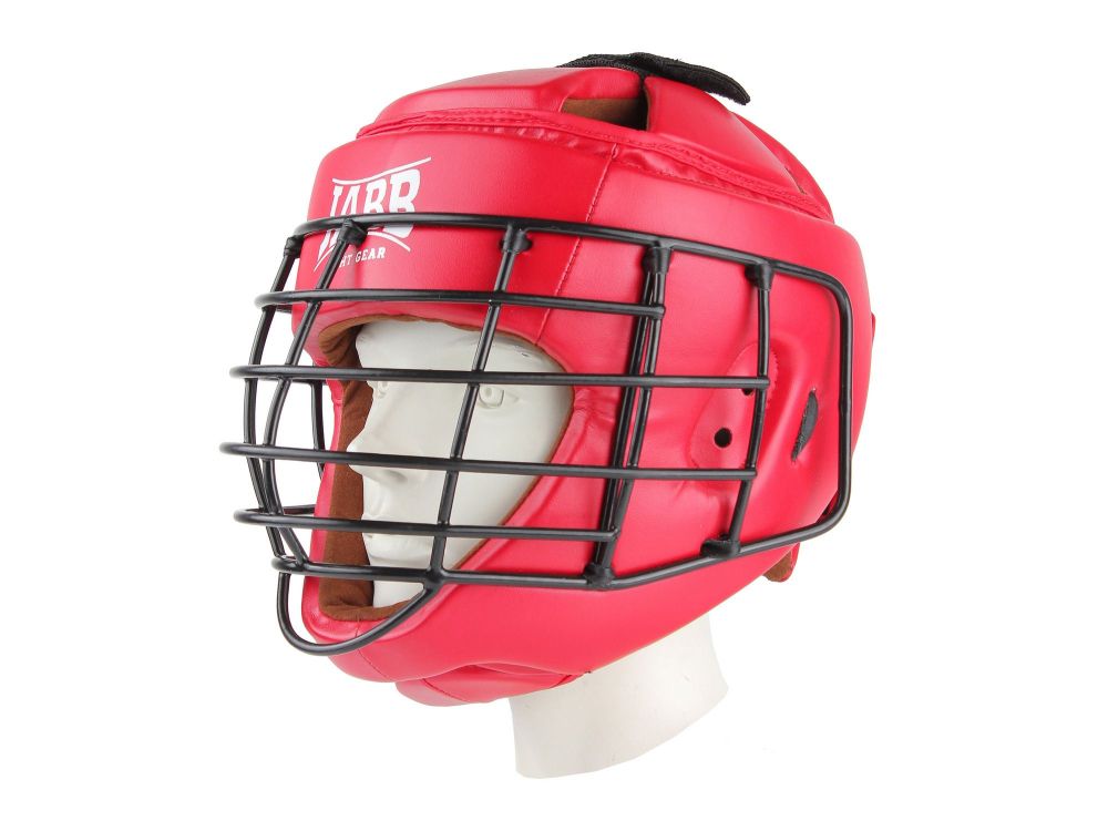 Фотографии Шлем для рукопашного боя с защитной маской .(иск.кожа) Jabb JE-6012, красный