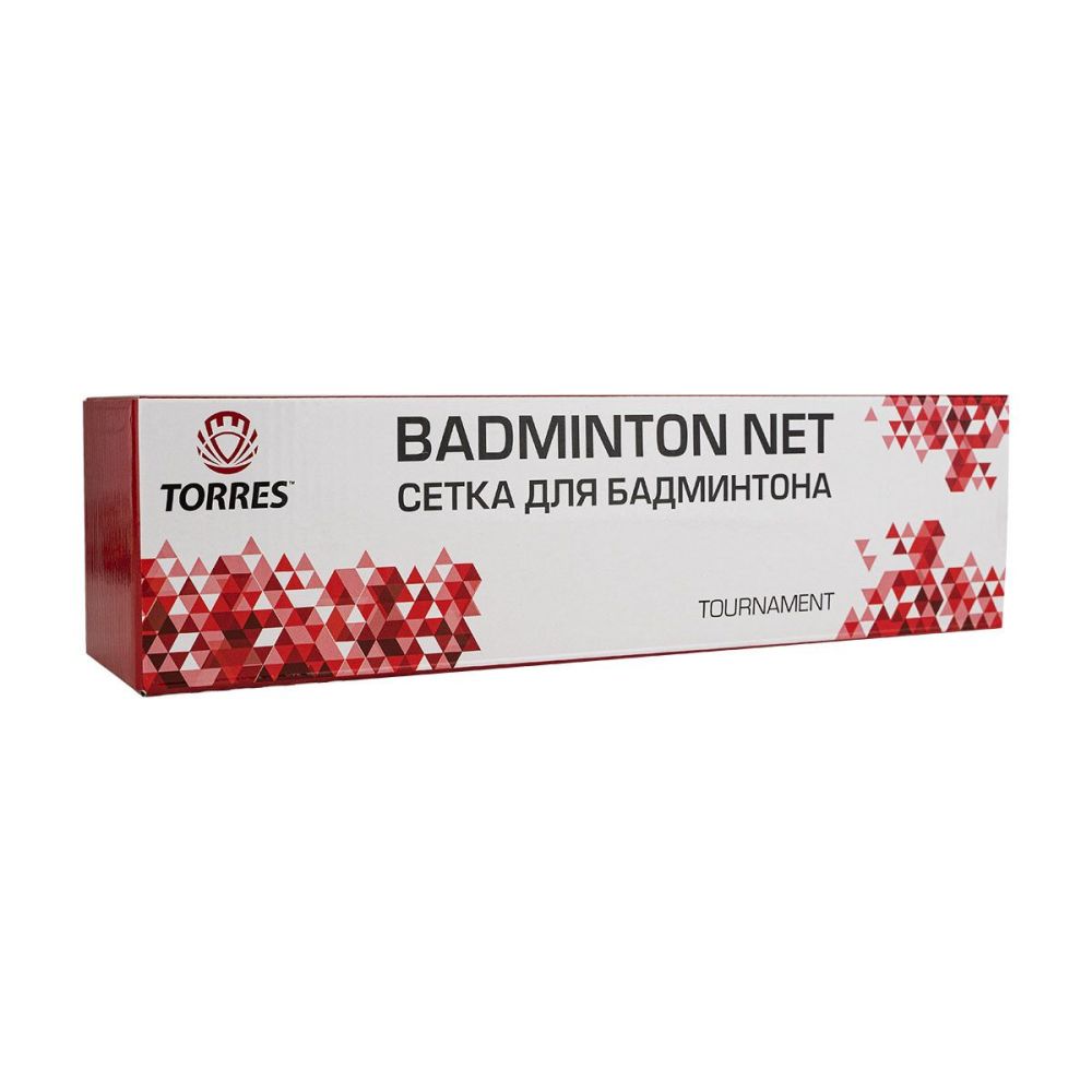 Фотографии Сетка для бадминтона Torres Tournament, BD00101, нейлон 1.2 мм, метал. трос, 4 натяж, верх лент, крас