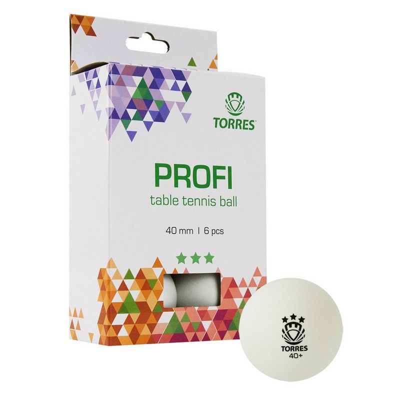 Фото Мяч для настольного тенниса Torres Profi 3* TT21012 6 шт, белый
