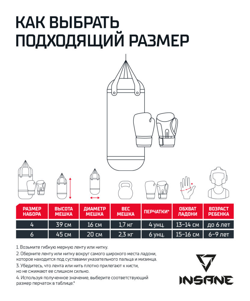 Набор для бокса Fight, красный, 39х16 см, 1,7 кг, 4 oz