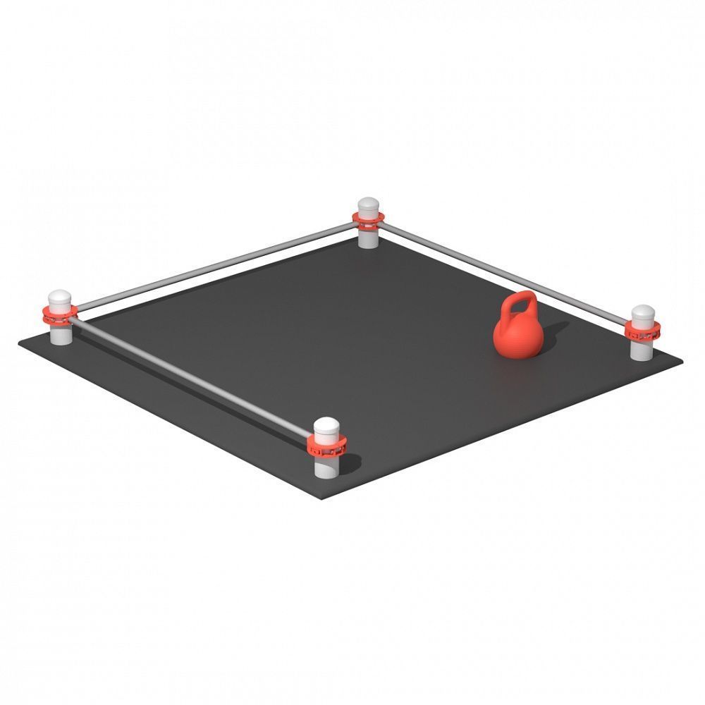 Фотографии Комплекс для выполнения испытания "Рывок гири 16 кг" с организованной зоной безопасности 2x2 м и стойкой с четырьмя гирями (2шт - 16кг, 2шт - 8кг)