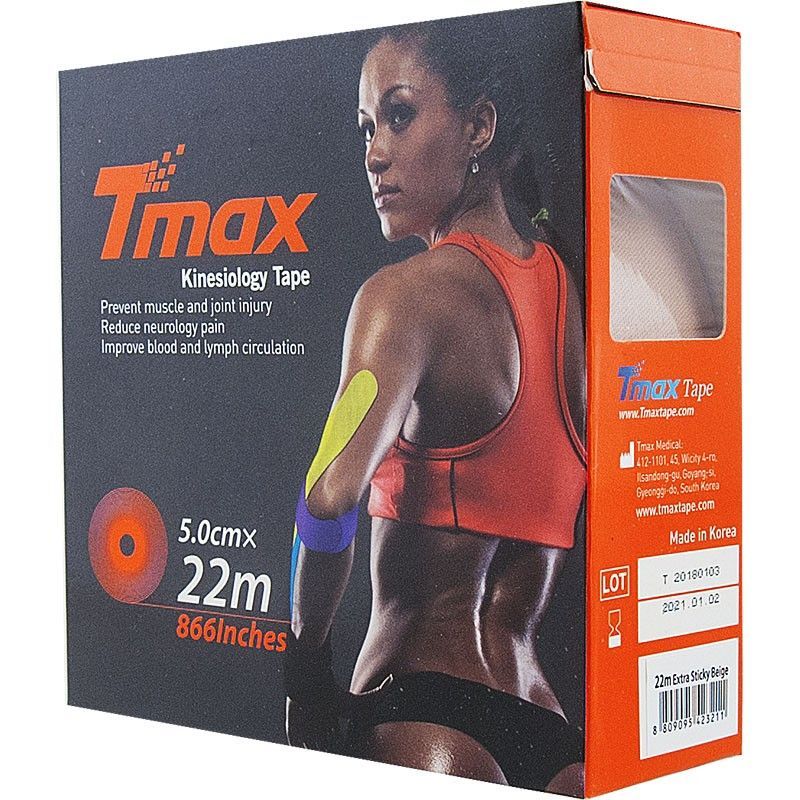Фотографии Тейп кинезиологический Tmax 22m Extra Sticky Biege телесный