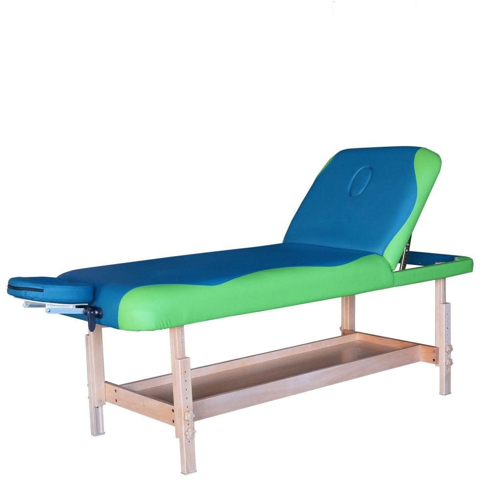 Фото Массажный стационарный стол DFC NIRVANA, SUPERIOR2, дерев. ножки, 2 секции, цвет бирюз.с зелен.