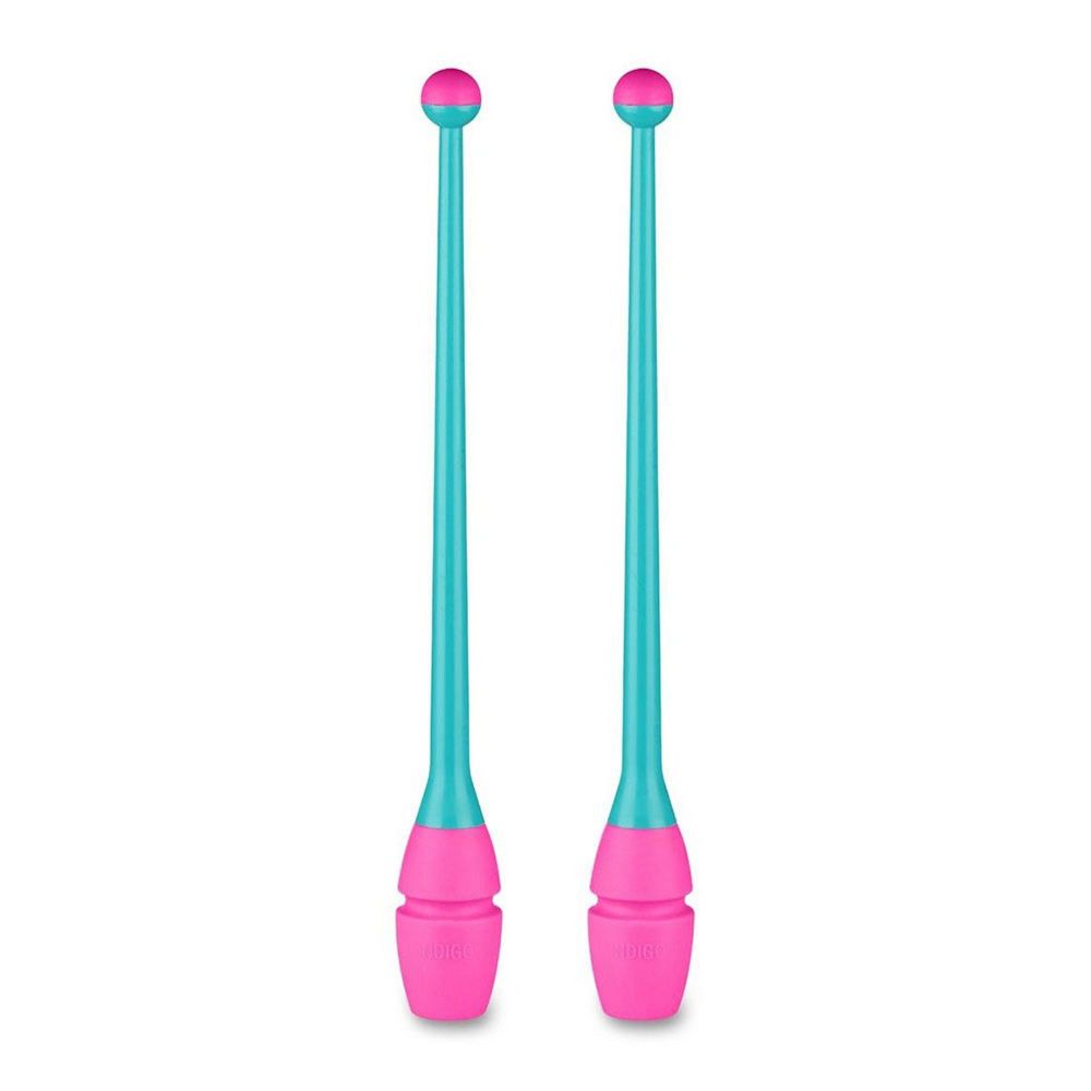 Фото Булавы для художественной гимнастики Indigo 41 см, пластик, каучук, 2шт IN018-BP бирюзовый-розовый